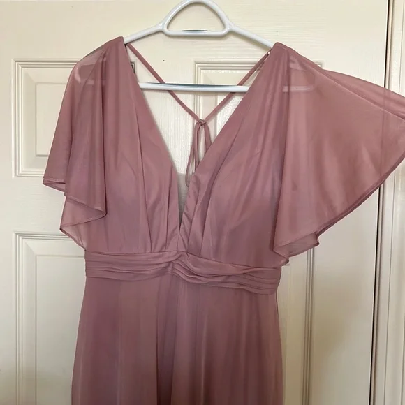 how to alter a bridesmaid dress that is too long Eva USA 3413 Long Chiffon Bridesmaids Dress with Flutter Sleeves  Rowan  Bridal LLC
